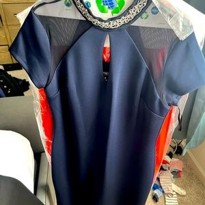 Navy blue beaded neck dress mid thigh length